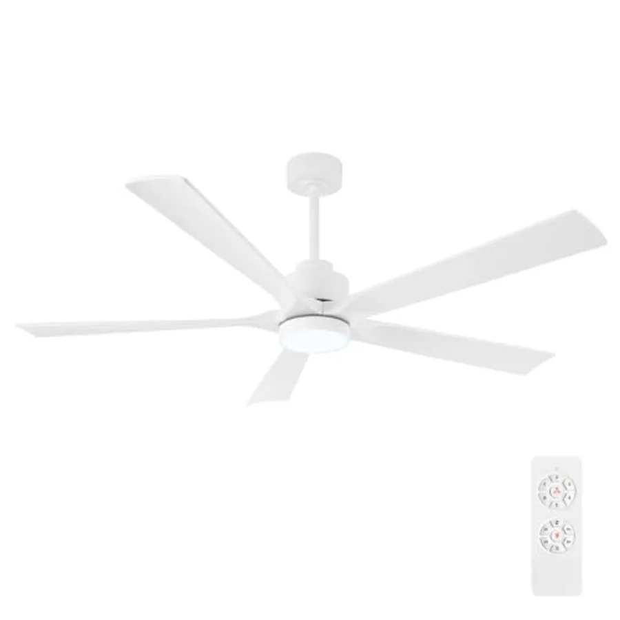 52 Modern Ceiling Fan with Light and Remote Control for Bedroom Dining Living Room, White Solid Wood Blades, 6-Speed Noiseless
