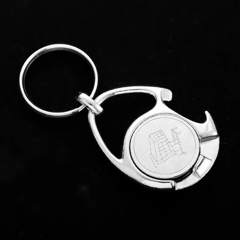 Car Keyring Ornaments Supermarket Push Shopping Cart Logo Coin Metal Token Lobster Buckle Keychain Bottle Opener