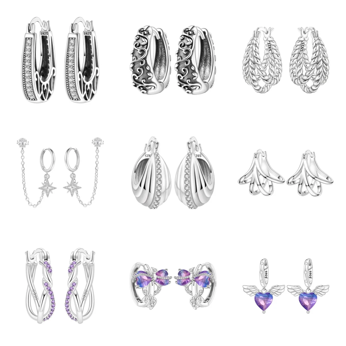 S925 sterling silver sparkling wave earrings, retro vine ear rings, women's anti-allergy fashionable and elegant earring accesso