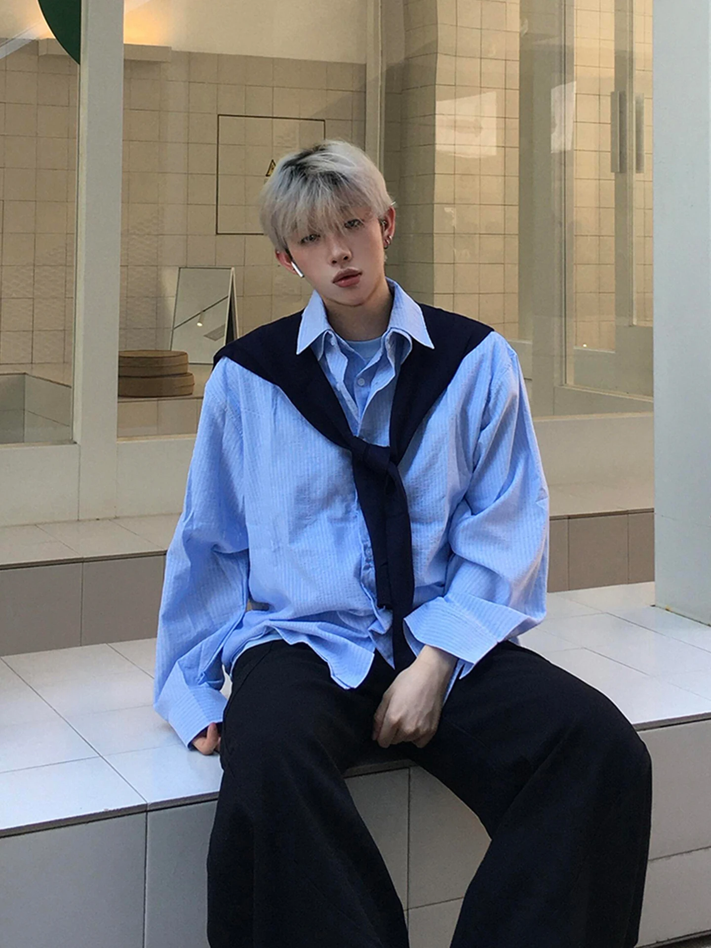 

Корейское мужское пальто с длинными рукавами, свободное, повседневное, осеннее, винтажное, премиум-класса, многослойное, с эффектом напуска, на одно плечо