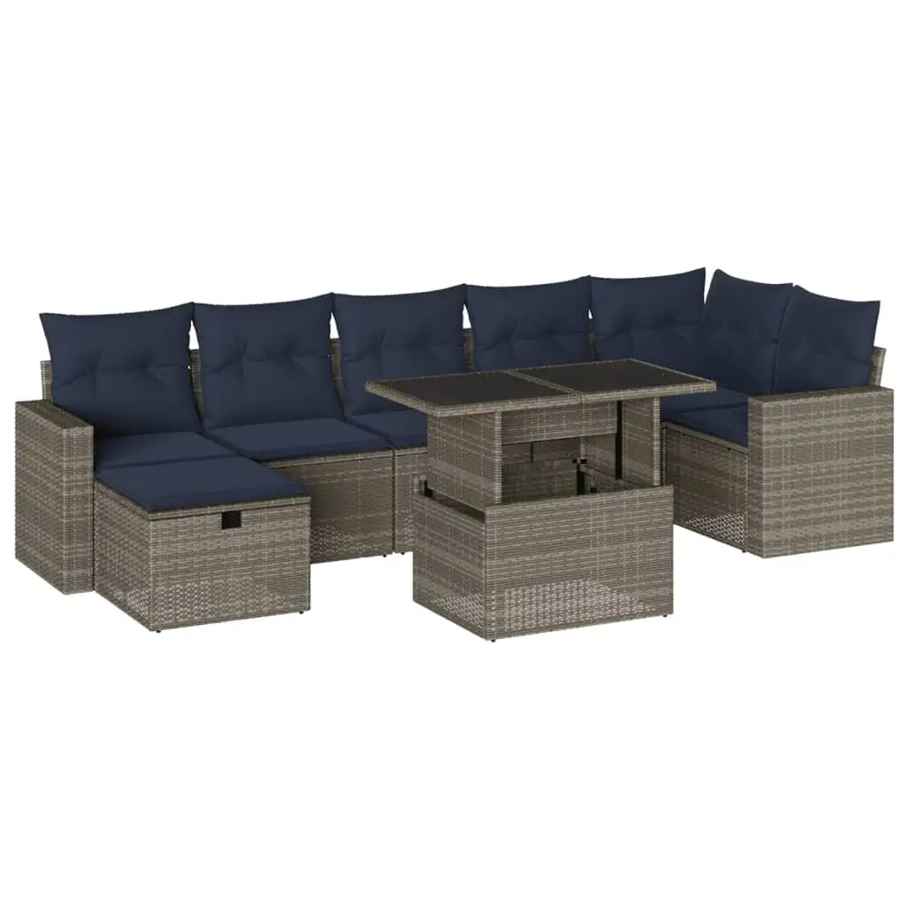 8 Seat Outdoor Sectional Sofa Set with Cushions Grey Rattan Patio Furniture