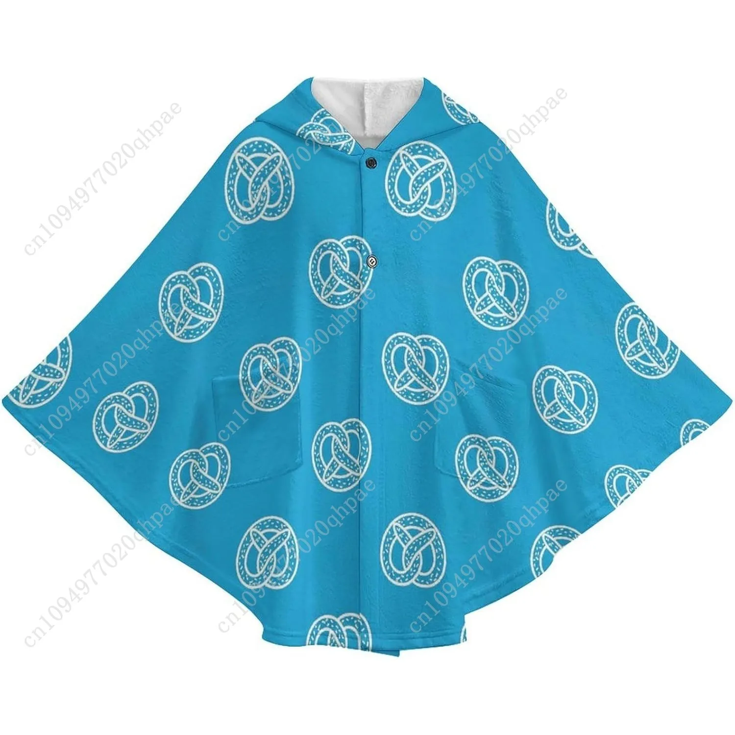 سترة بطانية مريحة من الفلانيل، هوديي أزرق كبير الحجم بنمط بريتزيل مع جيوب للأطفال والمراهقين #4