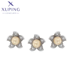 Xuping Fashion Elegant Imitation Pearl Summer Sale Flower Shaped Earrings Jewelry Sets of Rhodium Color for Women Party 60079