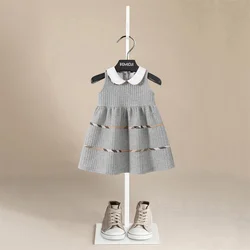 Girls Signature Check-Pattern Panels Dresses for Toddler Baby Vestido Sleeveless Princess Party Plaid Kids Clothes Vest Dress