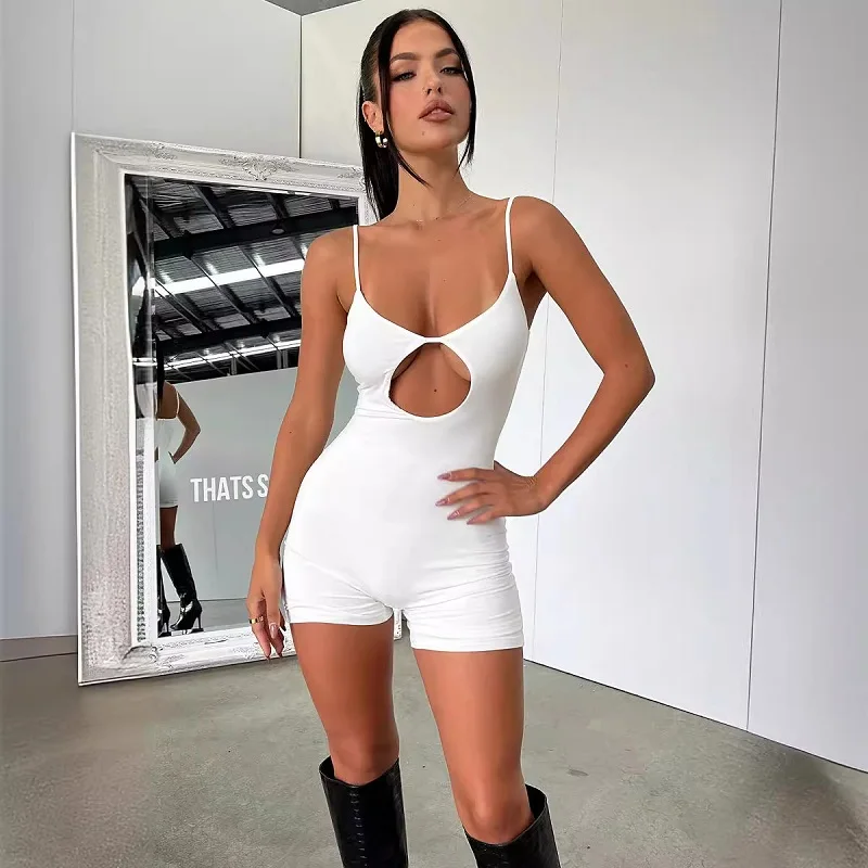 Spring Summer 2024 New Street Hipster Solid Color Hollow-Out Halter Dress Mini Skirt With Bare Backpack Hip Skirt Jumpsuit Trend