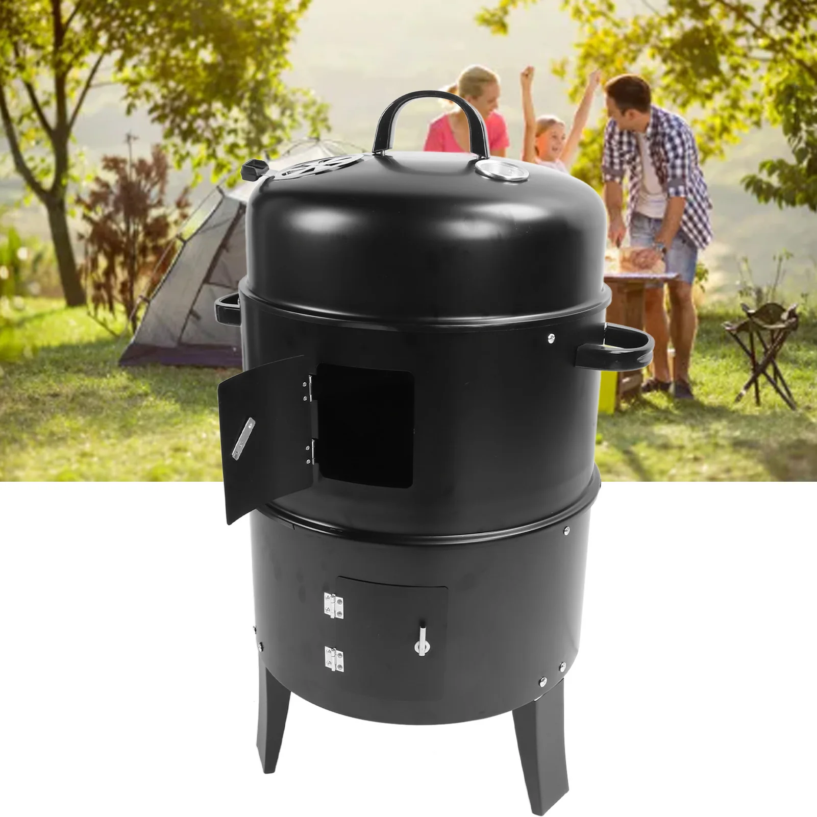 

Vertical Charcoal Smoker 3 in 1 3 Layer Grill Barbecue Smoker BBQ Grill with Thermometer for Cooking Vertical Charcoal Smoker