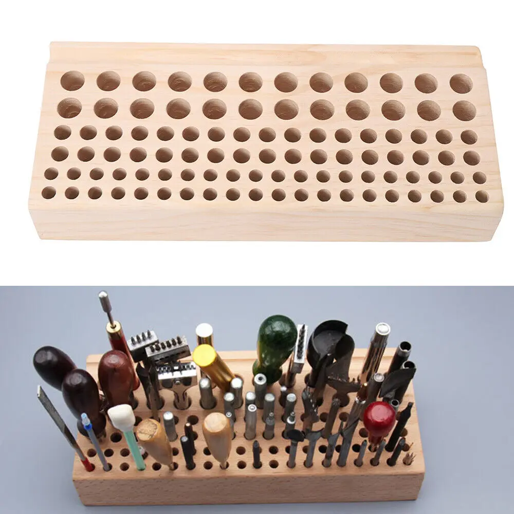 DIY Carving Punching Tools Holder Organizer Storing Leather Tool Storage Box 46/98 holes Pine Wooden Leather craft Rack Stand