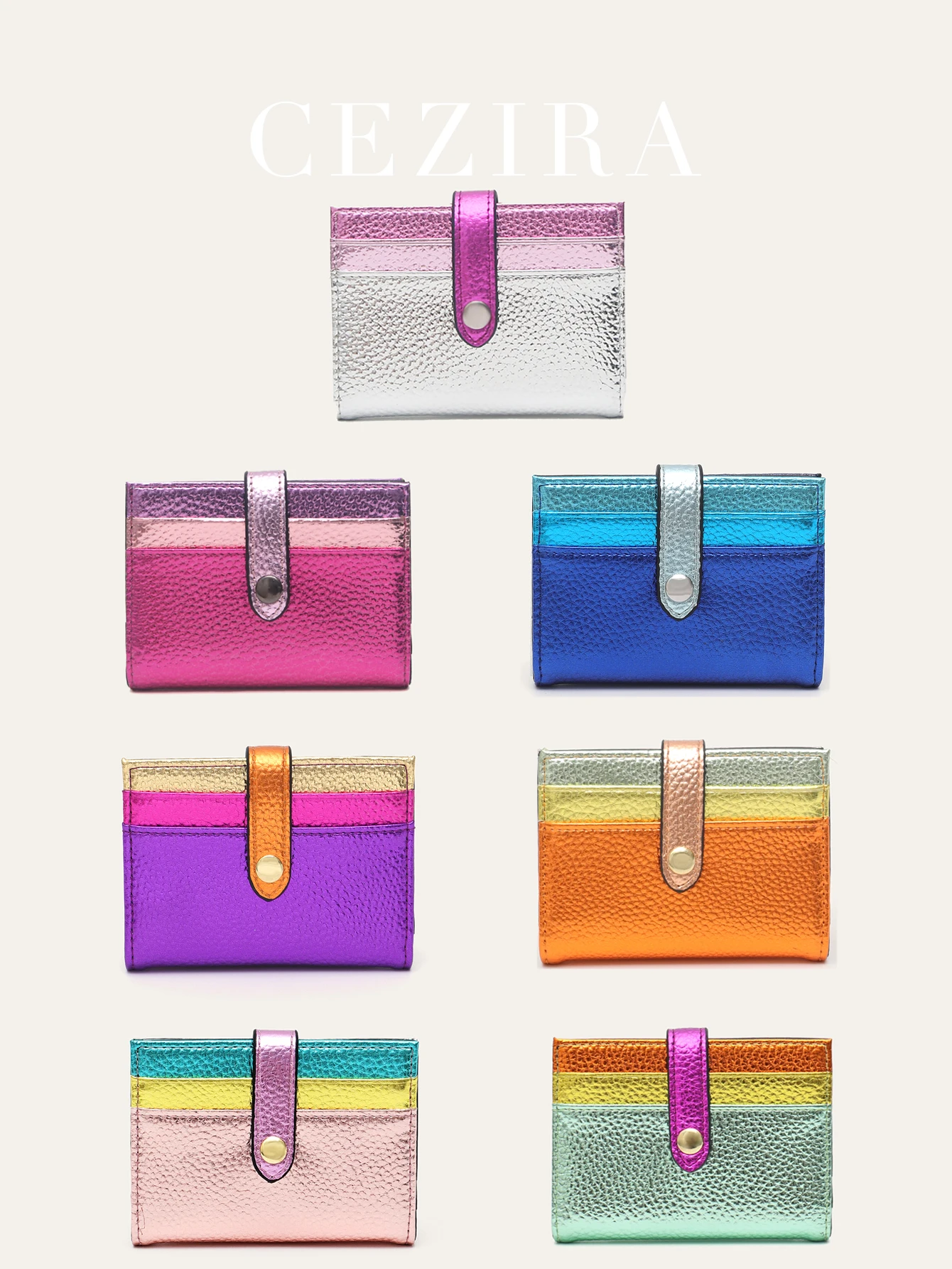 CR Fashion Metallic Color Block PU Leather Bifold Short Wallet Women Multi Card Slots Credit Card Holder Purse Daily Gift Travel