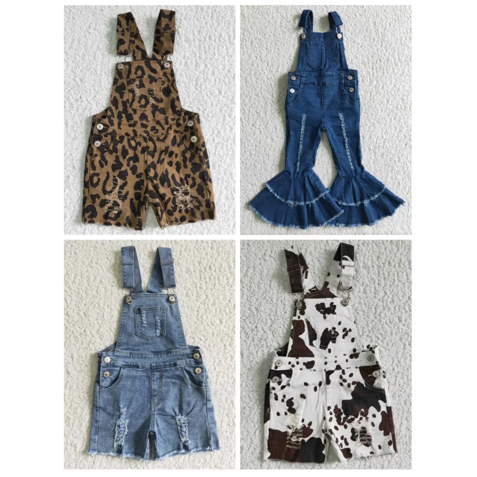 Wholesale Baby Girl Denim Overalls Wash Summer Ripped Shortalls Kids Backless Clothing Children Toddler Pockets Shorts