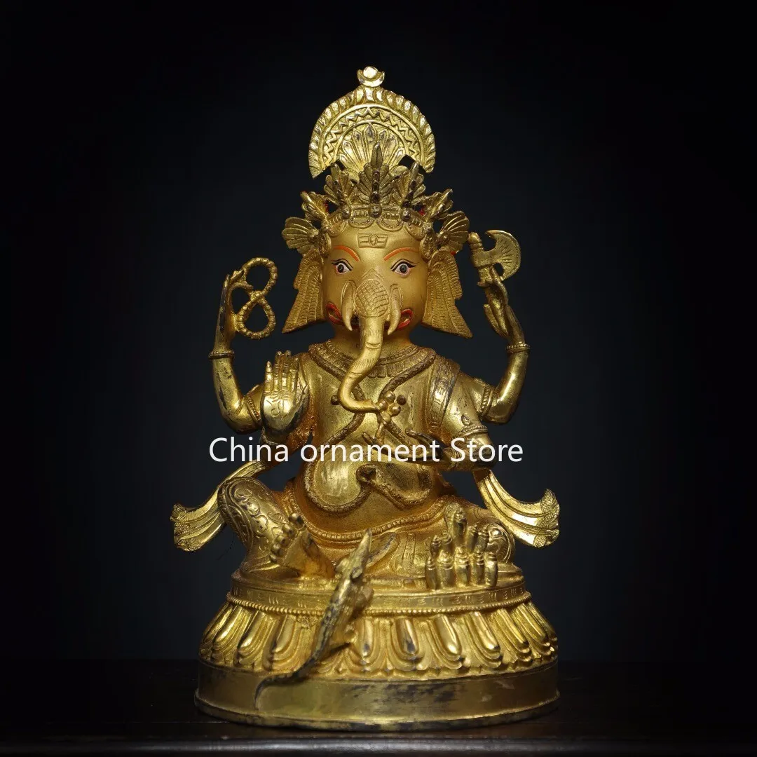 27 cm China old tibet Bronze gilt coloured drawing ganesha buddha bronze Statue