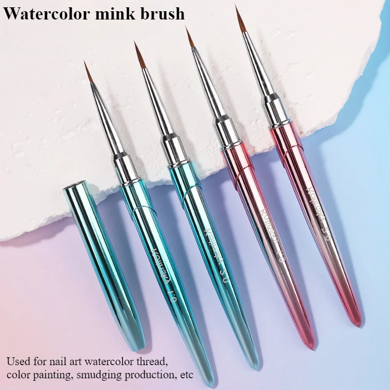 Metal Handle Nail Brush Tool, Caneta aquarela, Gradiente Ferret Hair, Esboço Smudge Paint, Gel UV acrílico, Ferramenta de unhas