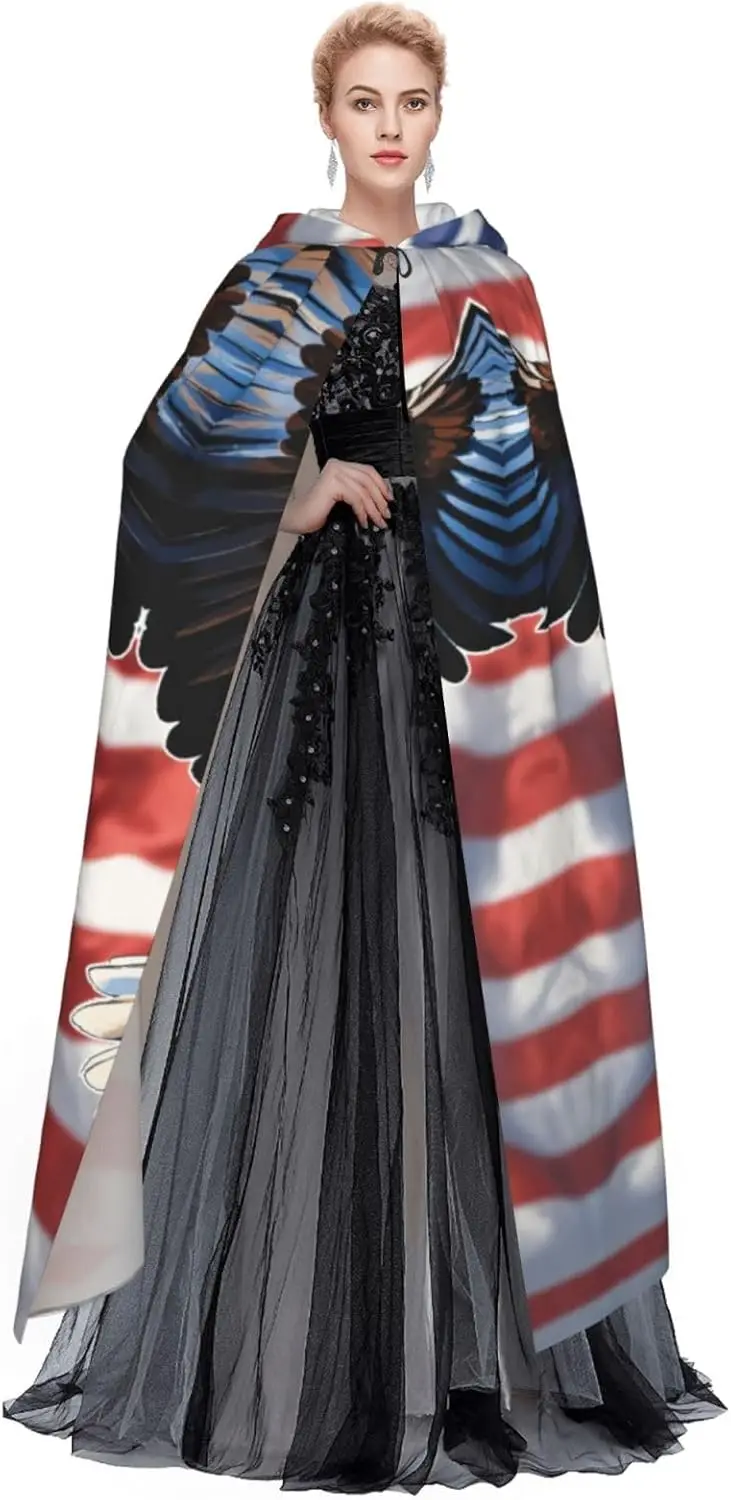 Mantello con cappuccio con stampa bandiera Mantello universale per adulti Costume da strega Costumi di Halloween Mantello di carnevale mantiene caldo Resistente all'acqua