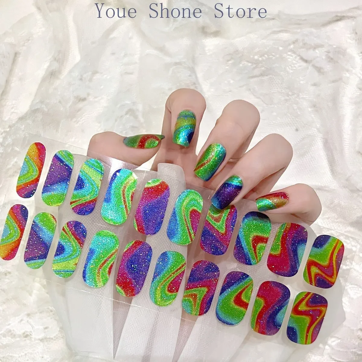 20 Strips 3d Nail Sticker Decoratie Diy Waterdichte Nail Wrap Zelfklevende Nail Art Volledig Uithardende Niet-Gebakken Gel Nagels Decoratie