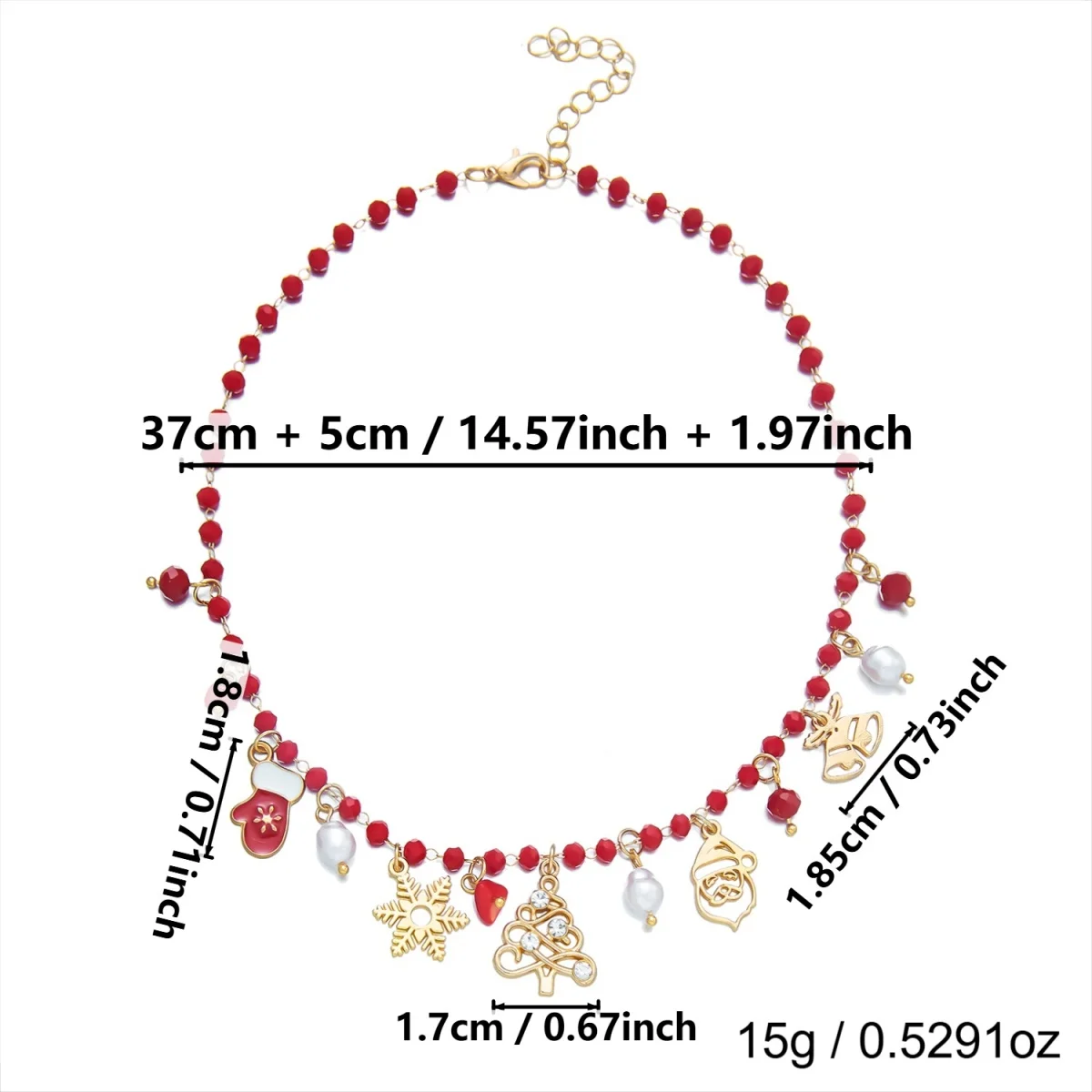 Weihnachtsbaum, Schneemann, Weihnachtsmann, Kranz, rote Kristall-Halskette für Damen und Herren, Weihnachten, Schneeflocken, Glocken, Hirsch, Halsband, Neujahrsschmuck – Detail 35