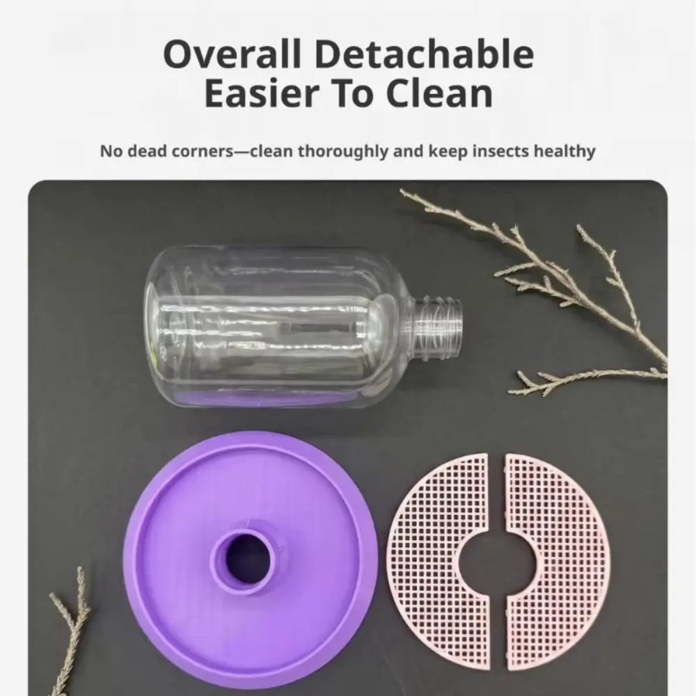 Clear Bottle Reservoir Insect Water Dispenser Perforated Base Detachable Habitat Insect Water Feeder Round Base Easy To Clean