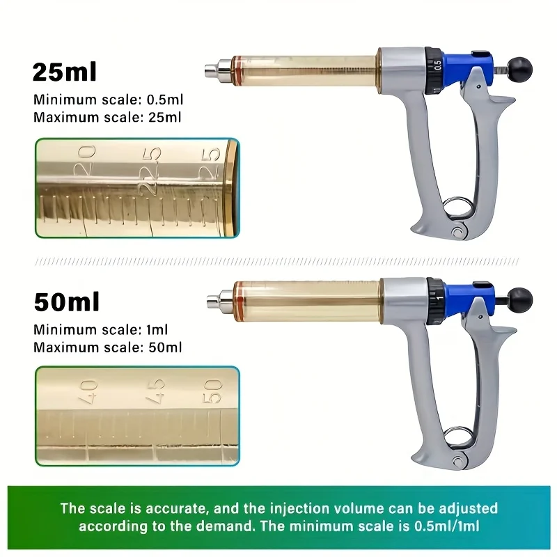 25ml/50ml Adjustable Continuous Syringe Veterinary Injector for Cattle Sheep Pig Poultry Vaccine Reusable