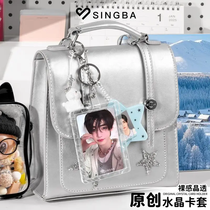 SINGBA 3 Inch Water Ripple Crystal Card Sleeve PMMA Hard Shell Keychain for Photocard Polaroid Pokemon Yu-Gi-Oh Card Protector