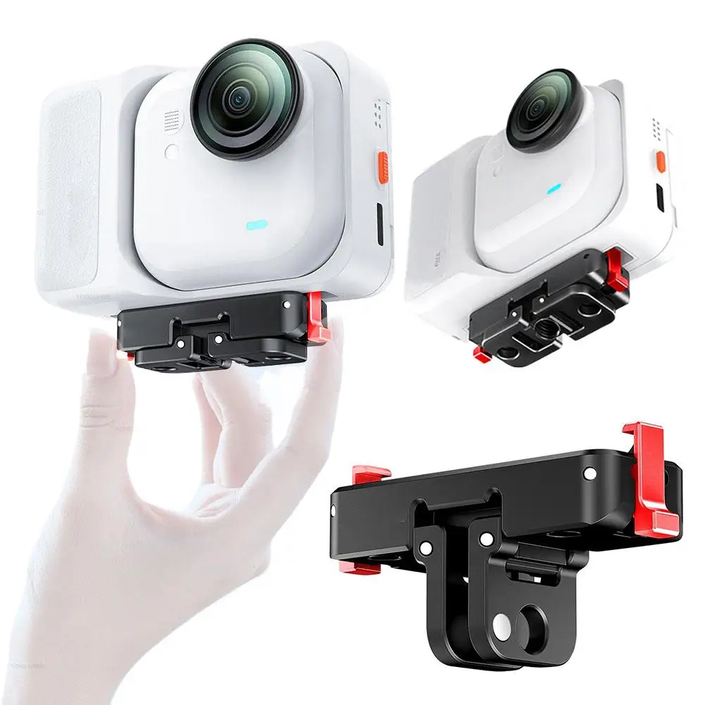 Metal Quick-Release Base For Insta360 Go Ultra Dual-port Design With 1/4" Screw Holes Foldable Dual-Claws Base Extension Bracket