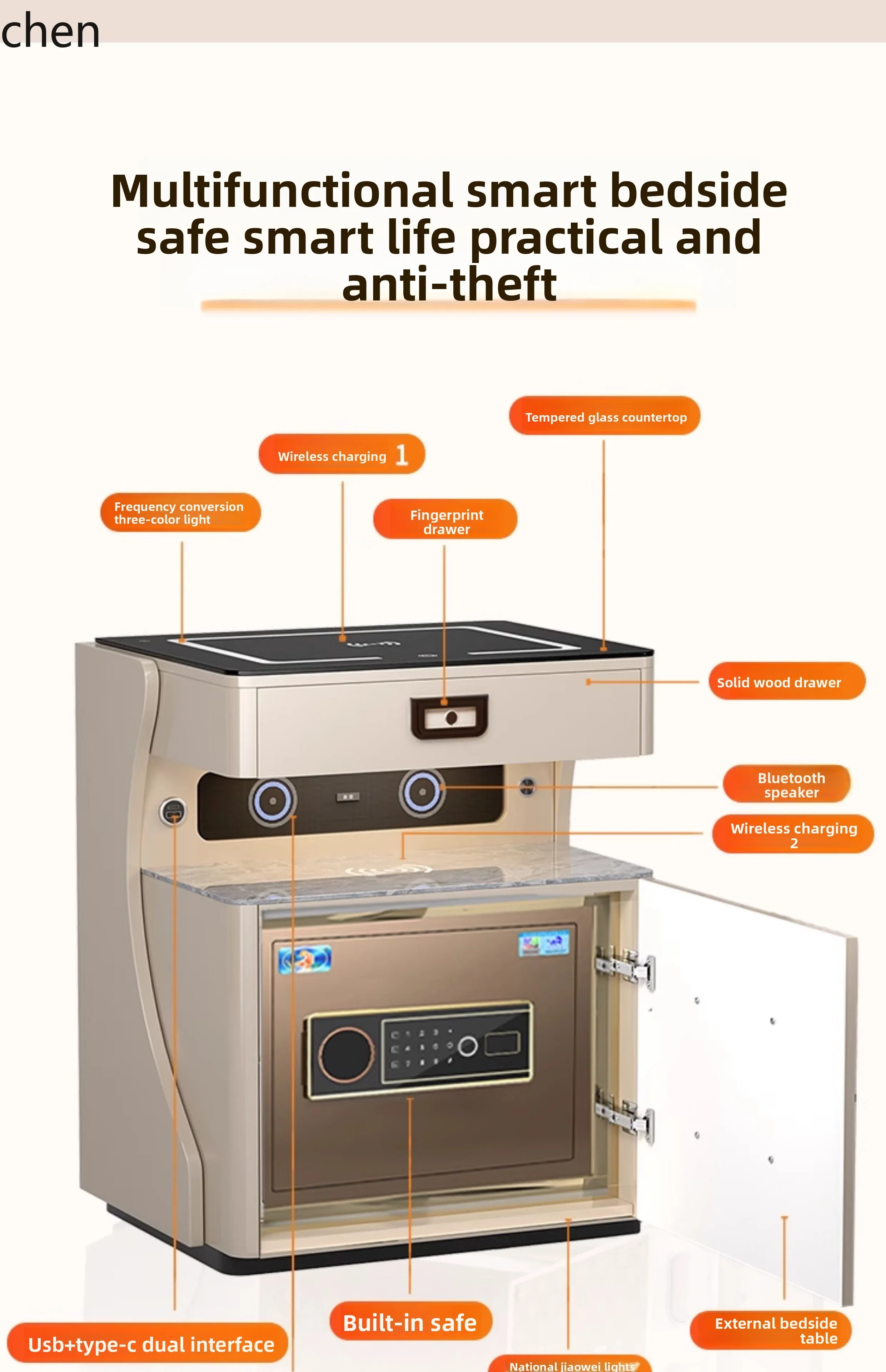 QZT – coffre-fort intelligent pour maison, petit haut-parleur Bluetooth caché intégré, chargement sans fil, WiFi, tout en acier, antivol, boîte de mot de passe pour la maison