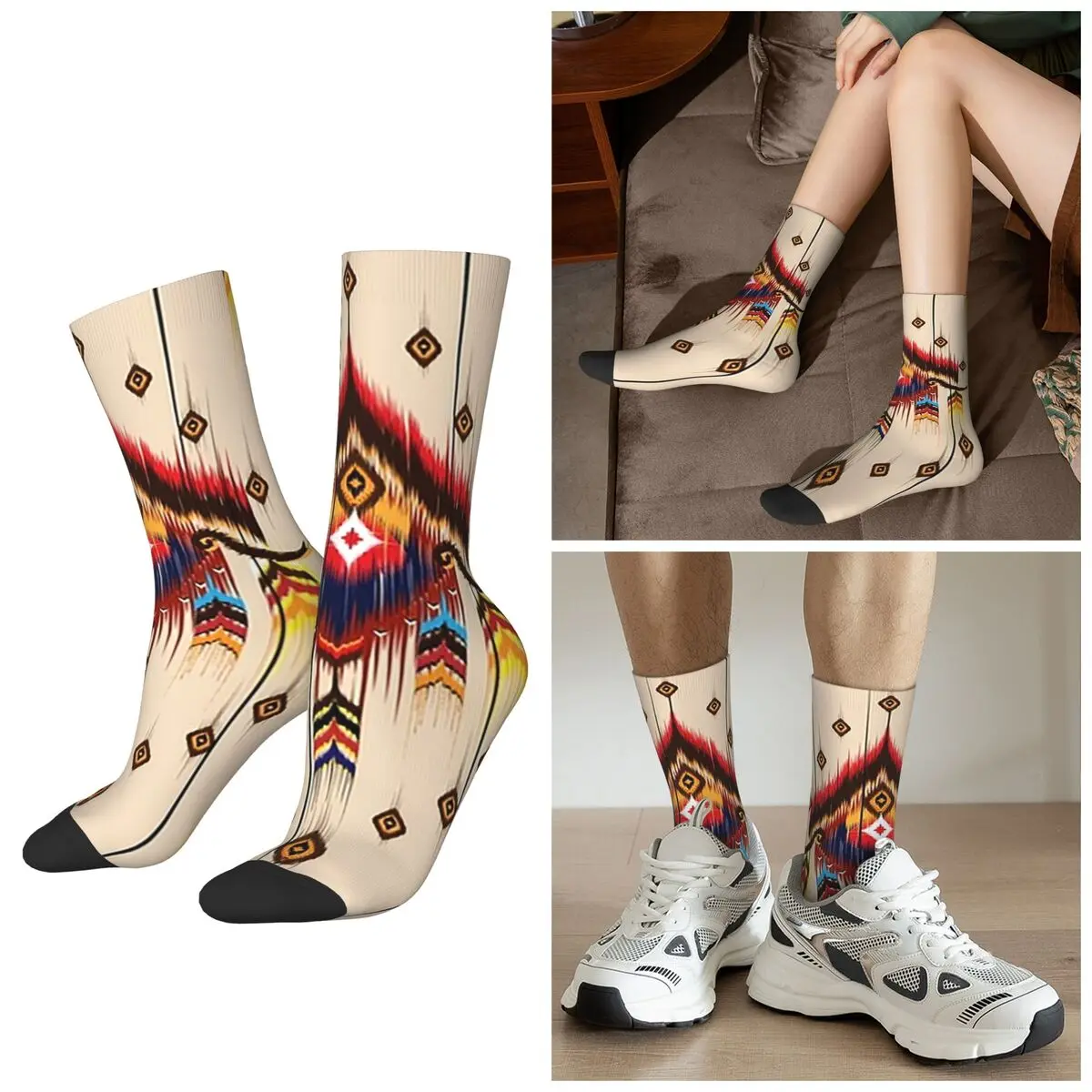All Seasons Ikat Pattern Embroidery Abstract For Design Socks Harajuku Crew Socks Stockings for Men Women Valentine's Day Gifts