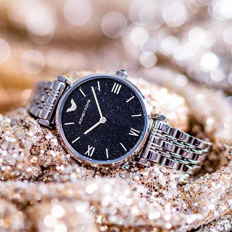 Elegant Night Sky Women's Watch - Minimalist Luxury Design Waterproof Night Light Stainless Steel Band Stylish & Sophisticated