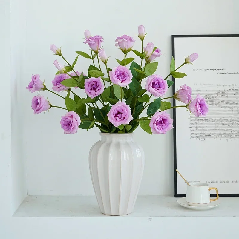 

5Pc/lot Artificial 3head Moisturizing Eustoma Real Touch Flowers Wedding Decor Bridal Bouquet Party Luxury Home Decor Lisianthus