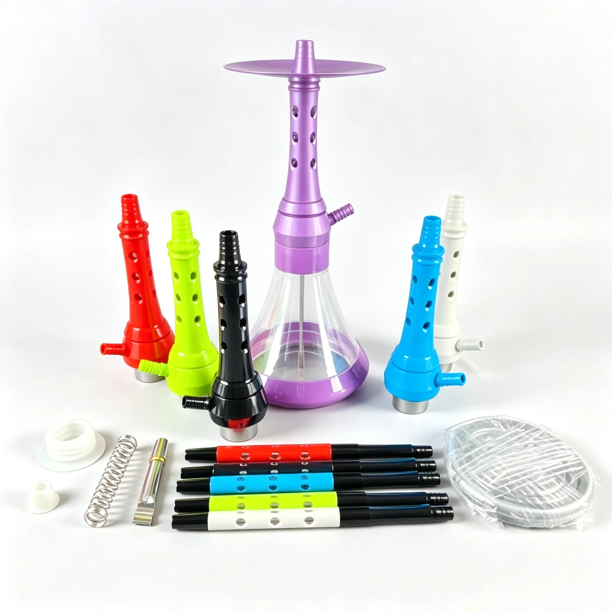Portable Single Hose Hookah Set Complete Accessories Colorful Aluminum Shisha Hookah Full Kit Glass Base Narguile Chicha