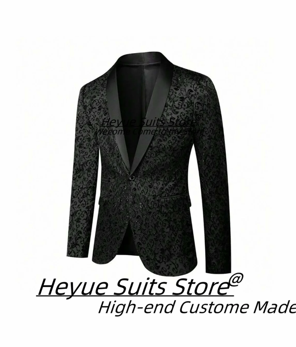 

High-end Black Jacquard Men Suits Slim Fit Shawl Lapel Groom Wedding Tuxedos Party 2 Pcs Sets Handsome Male Blazers Ropa Hombre
