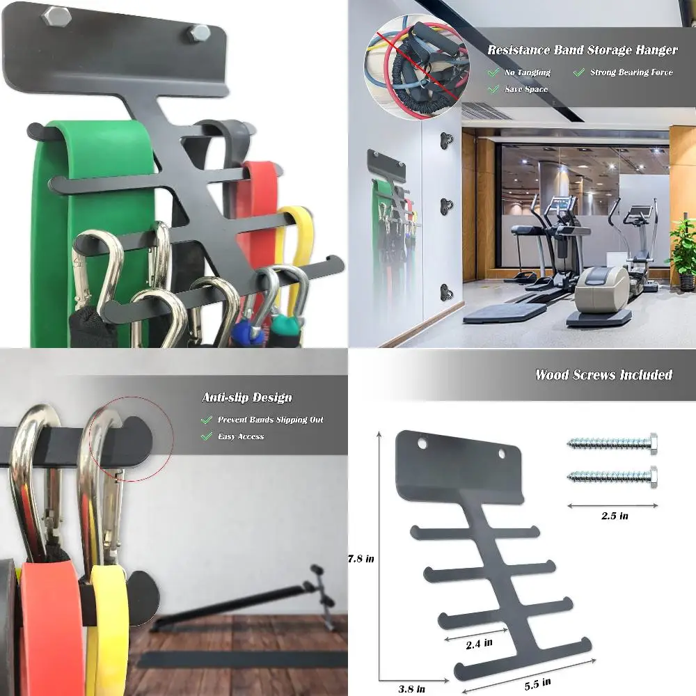

Durable Resistance Band Storage Rack, Space-Saving Wall Mount Resistance Band Storage Hanger, Adjustable Gym Equipment Organizer