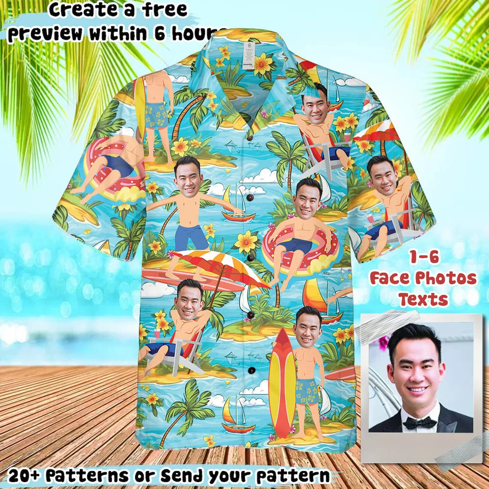 Hot Personalized Photo Hawaiian Cartoon Shirts Custom Face Tropical Pattern Shirt For Men Women Birthday Bachelor Party Gift