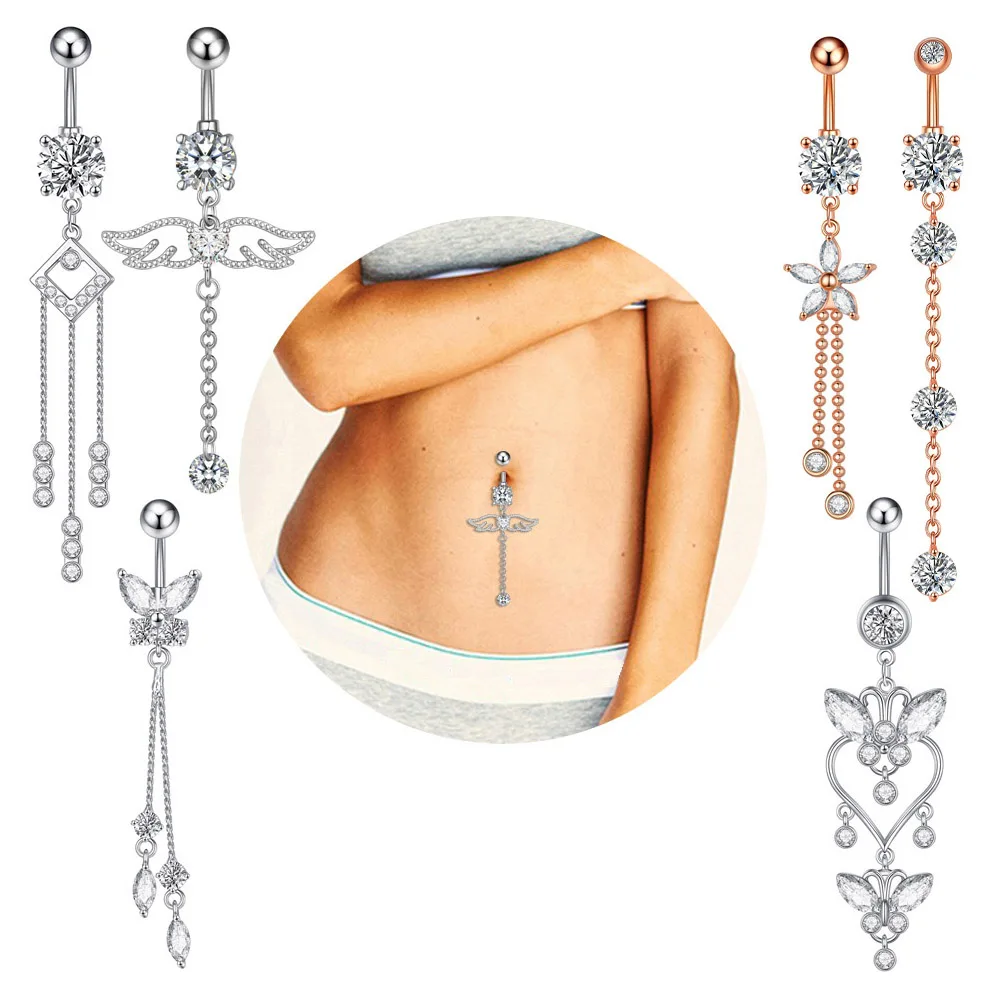 Trendy Engel Bauchnabel Ringe Edelstahl Zirkon Schmetterling Nabel Piercing Chirurgisch für Frauen Körper Bauch Schmuck Anhänger – Detail 4