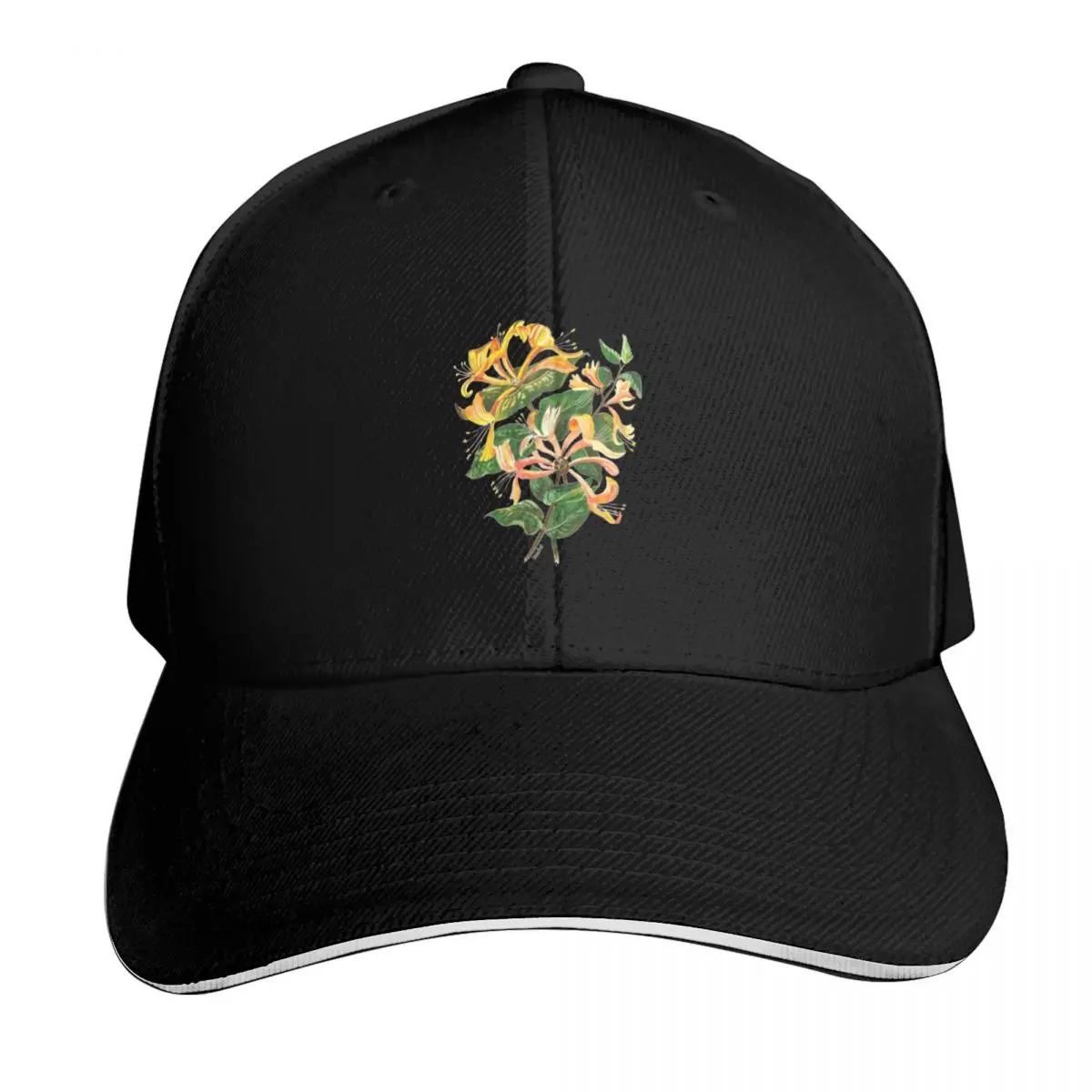 Honeysuckle Botanical Art Cut Out Baseball Cap Six Panel Structured Crown Sun Protection UPF 50+ Breathable Mesh Back