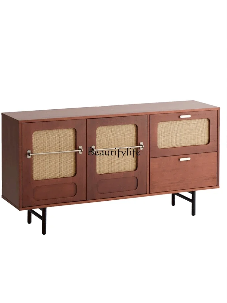 

Z.Mid-Ancient Wall TV Sideboard Cabinet Rattan Vintage Storage Living Room