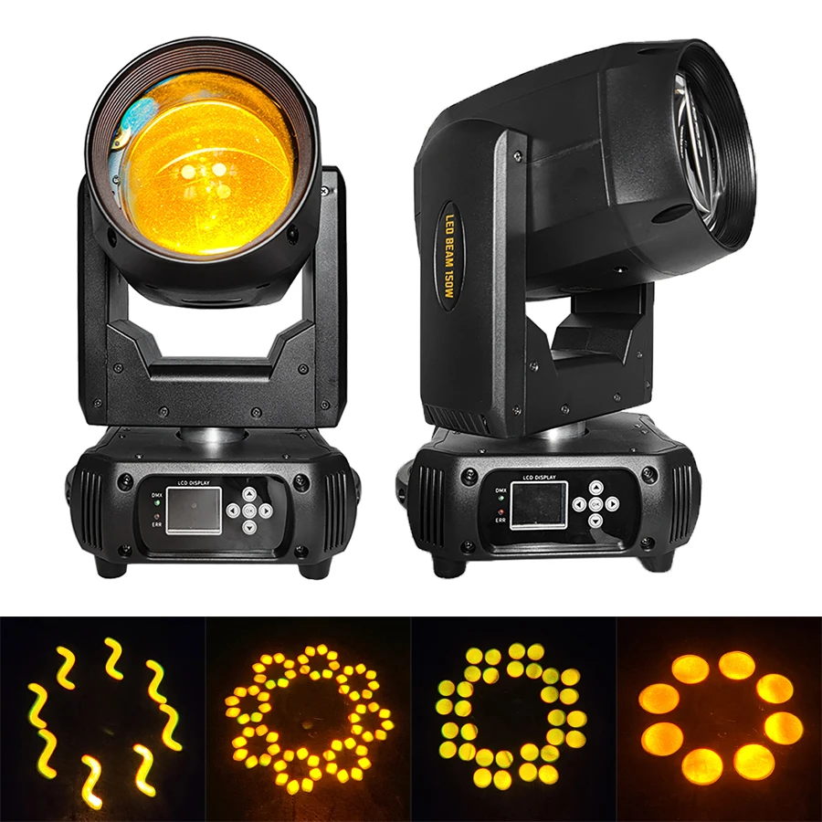 

New Hot Disco 150W LED Beam Spotlight DMX512 Full Color Pattern Moving Head Light for Wedding DJ Bar Party Club