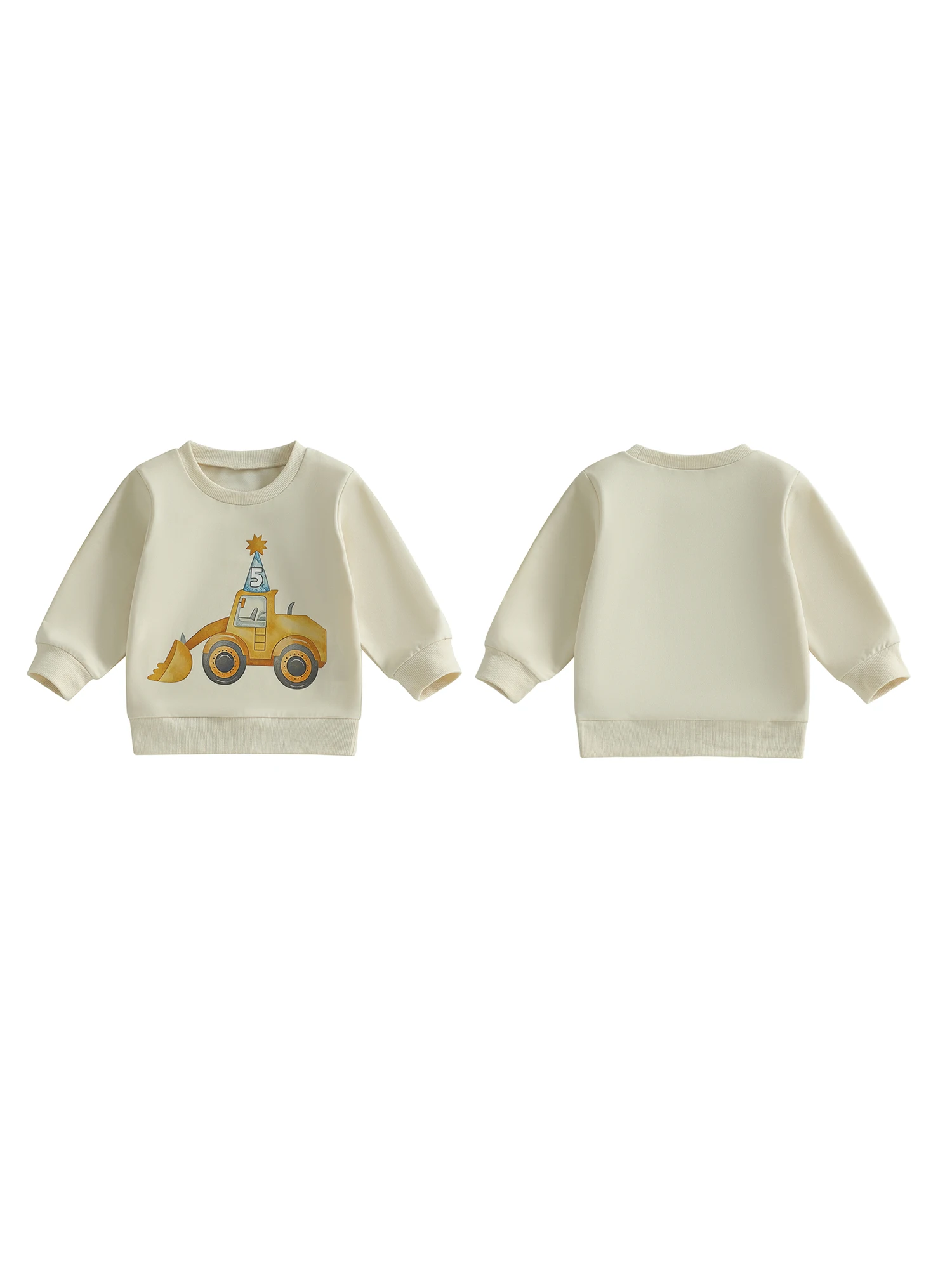 Cute-Excavator-Print Sleeve Print Long Sleeve Print Long Sleeve Pullover Long Sleeve Boy Birthday Sweatshirt Professional