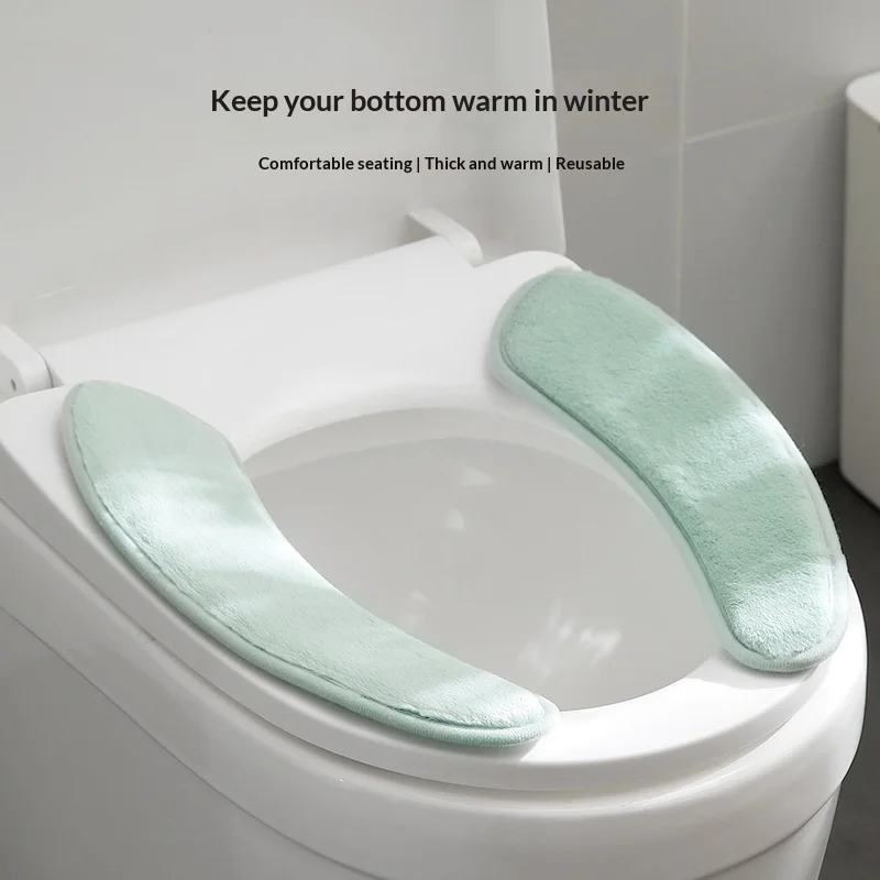 Toilet Seat Cover Plush Winter Warm Thickened Faux Rabbit Fur Toilet Lid Pad Washable Self Adhesive Bathroom Seat Cushion Mat