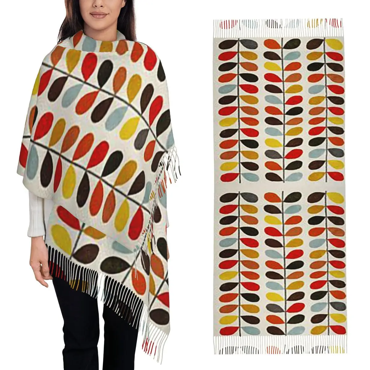 

Яркий квадратный шарф Orla Kiely с несколькими стержнями, шарфы с кисточками, женские мягкие теплые шали и накидки, длинная осенне-зимняя шаль