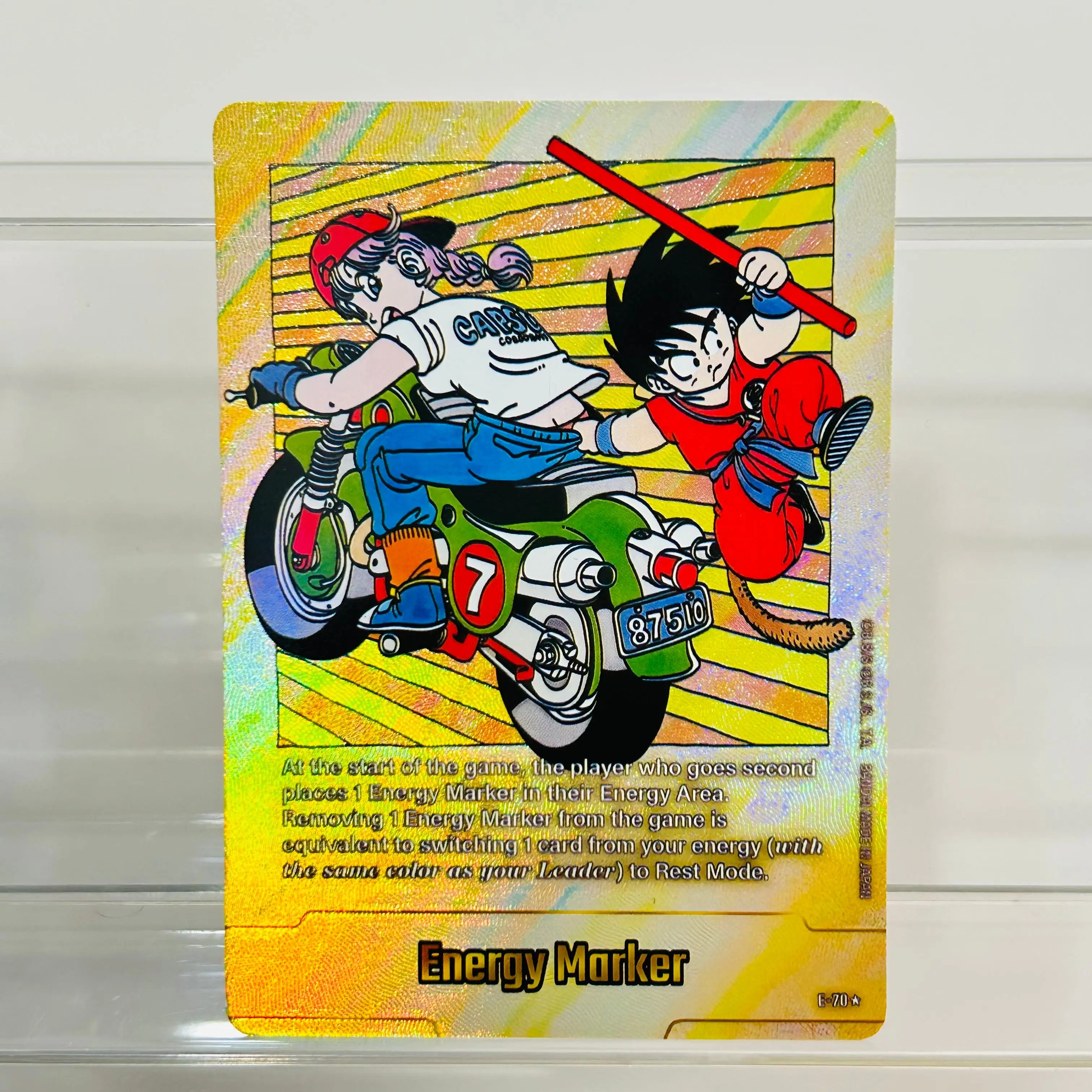 

Dragon Ball E-70 Bulma Kid Goku DIY Energy Marker Card EN Version Gold Foil Holographic Texture Premium Anime Collection Card