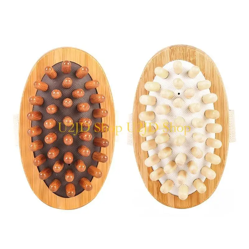 U2JD Bamboo Wooden Massager Body Brush Handheld Anti Cellulite Cleaning Brush Relieve Tense Muscles for Head Scalp Massage To