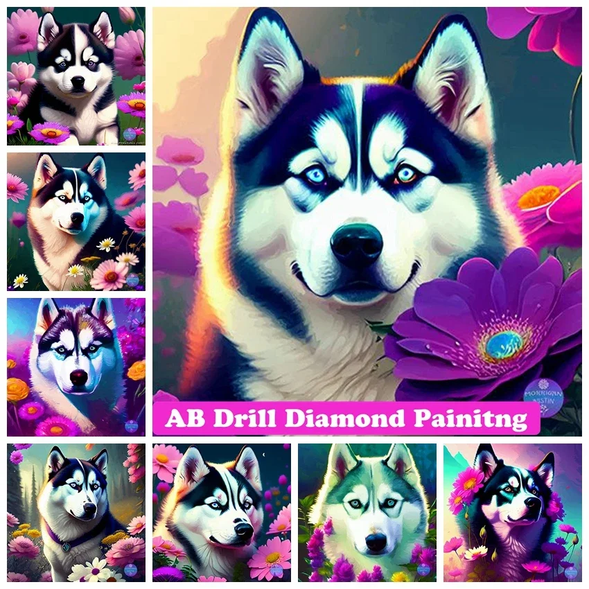 Siberian Husky 5D DIY AB Diamond Painting Cute Animal Picture Full Diamond Embroidery Rhinestone Mosaic Cross Stitch Home Decor