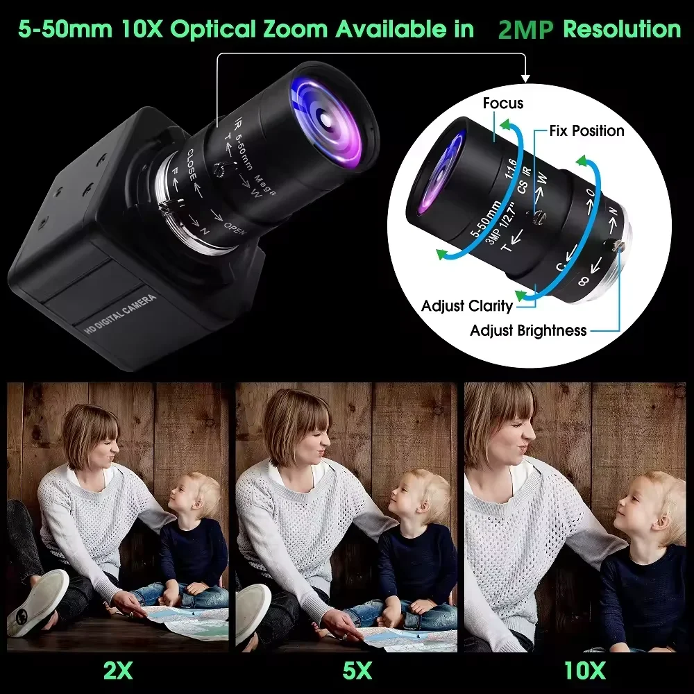 ELP 1200P 90fps Global Shutter USB Camera 10X Manual Focus PC Webcam High Speed Industrial Camera for Document Scanning