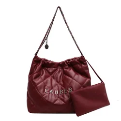 Red Large Capacity Tote Bag Popular Female New Fashion Weaven Chain Shoulder Bucket Bag with Purse Hand Bags for Women