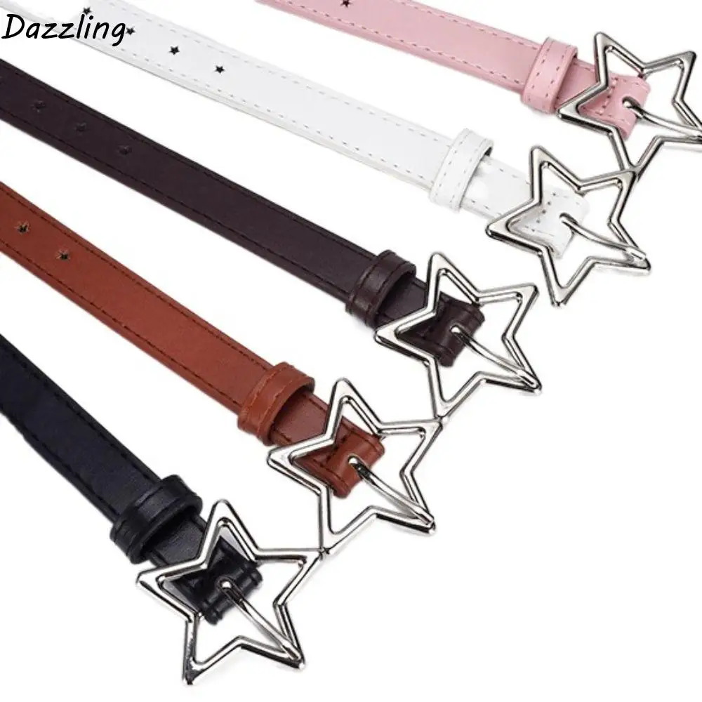 

Elegant Heart Five-point Star Waistband Adjustable PU Leather Star Belt Korean Style Metal Buckle Women Waist Belt Women