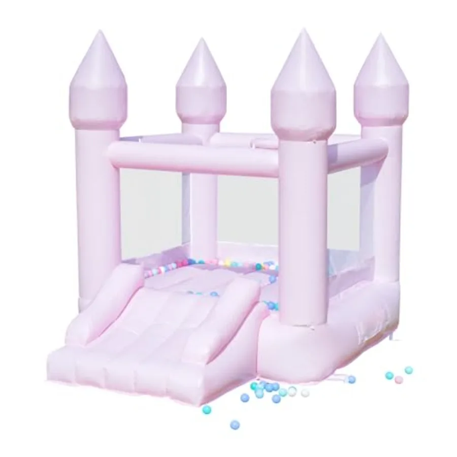 PVC bounce house for kids 3-6 with blower slide, pink bouncy castle for toddlers 1-3 indoor outdoor, 8.9ft L x 6ft W x 7.1ft H,