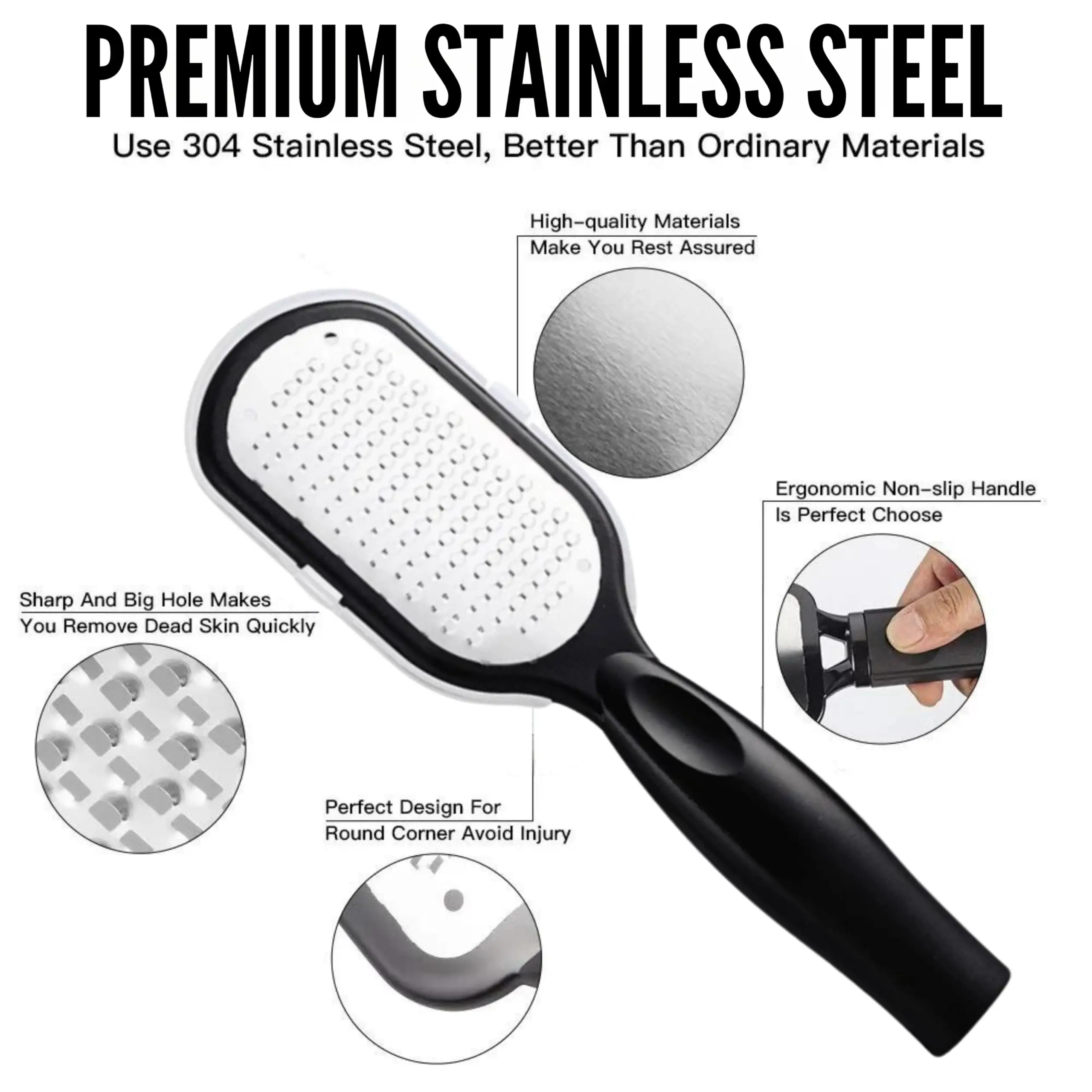 1 szt Profesjonalny skrobak do stóp ze stali nierdzewnej do usuwania zrogowaceń Narzędzia do pedicure Usuwanie martwego naskórka z pięt Produkty do pielęgnacji stóp