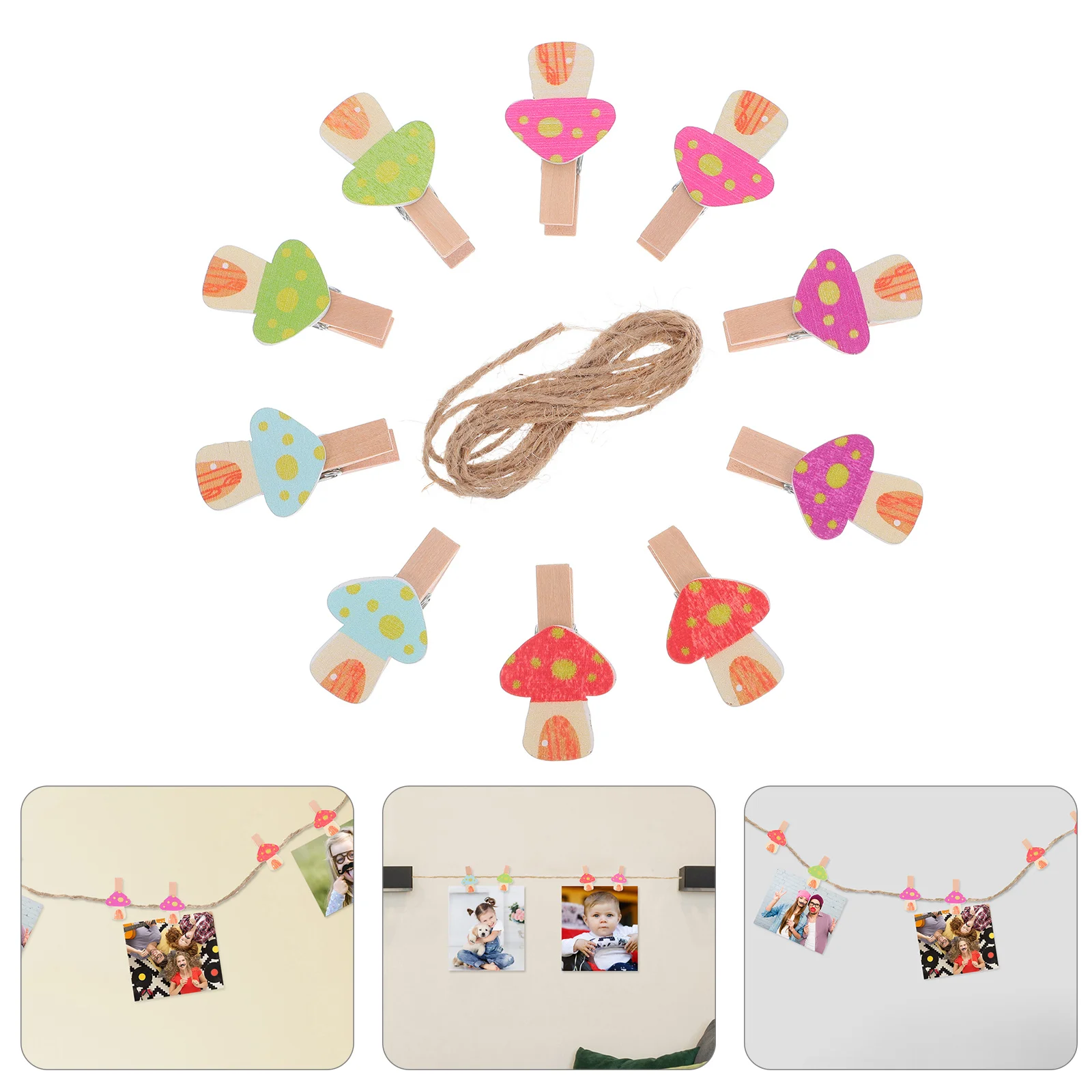 

50Pcs Mushroom Wooden Photo Clips Cartoon Style Snacks Clamp Multipurpose Craft Collage Holder for Home Decoration