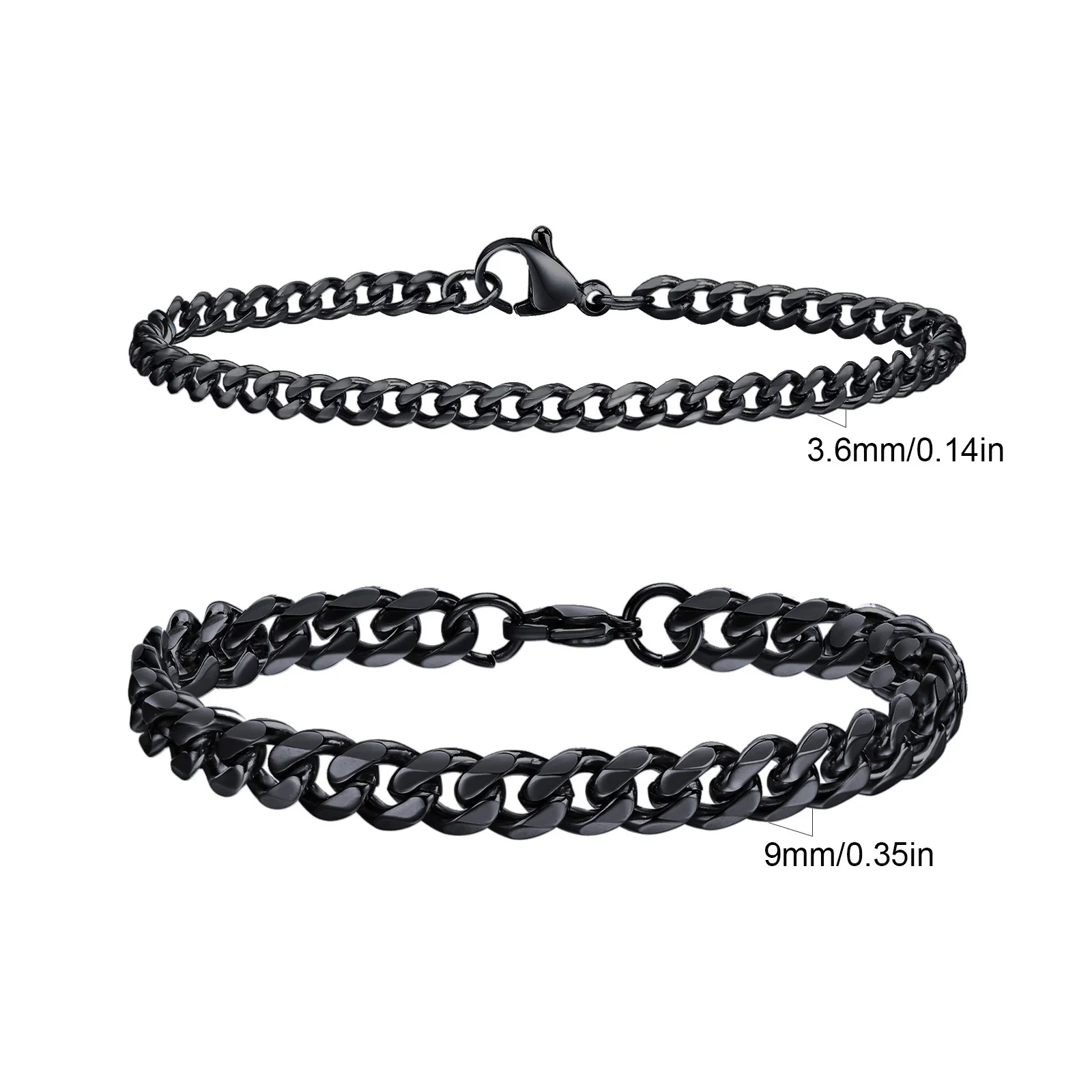 2 Stück Herren-Kettenarmbänder, Edelstahl, Silber, Gold, Schwarz, Twist-Seil-Kettenarmband, trendige kubanische Gliederketten, Geschenk