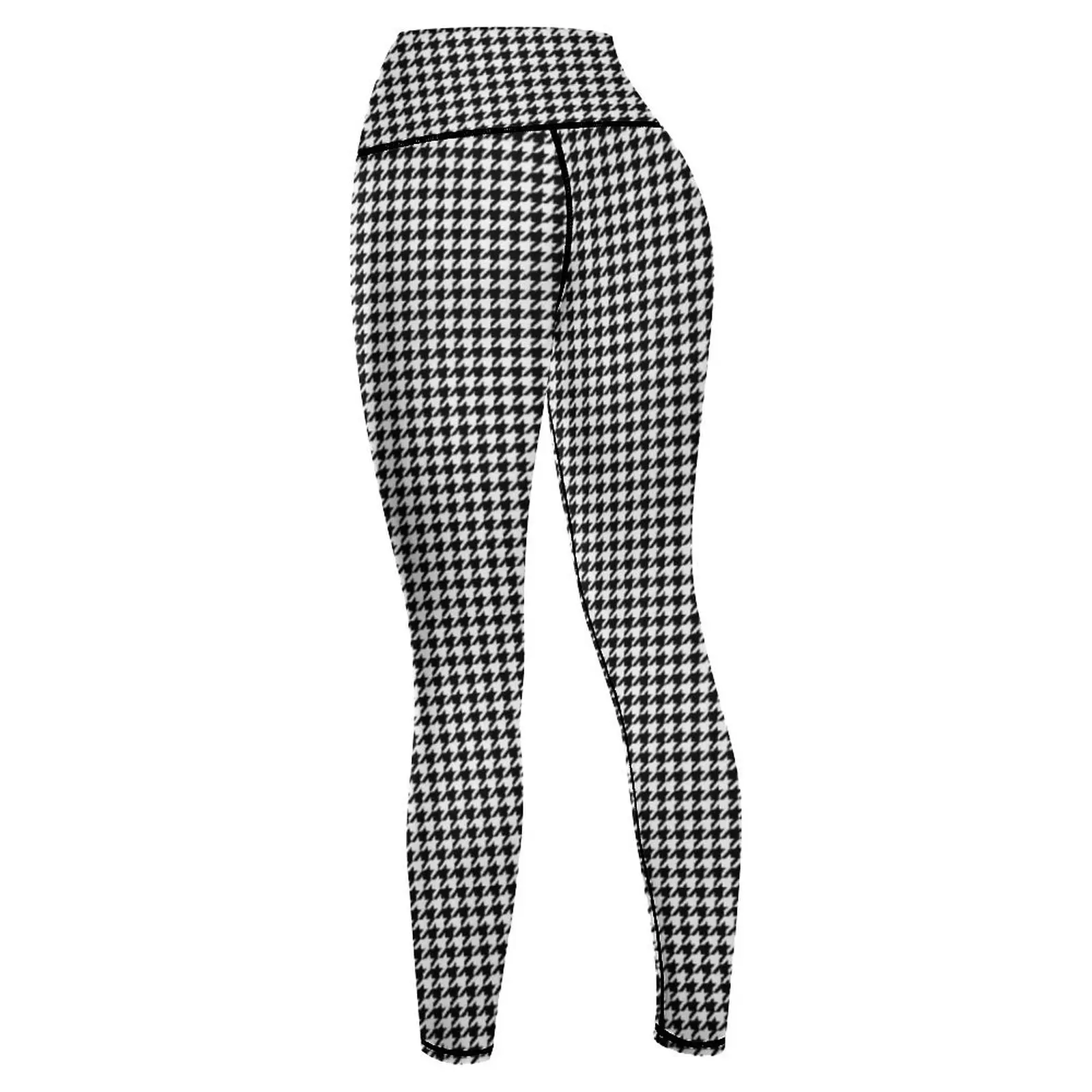 Leggings pied de poule da donna Pantaloni da yoga neri morbidi a vita alta per allenamento atletico da corsa Reg