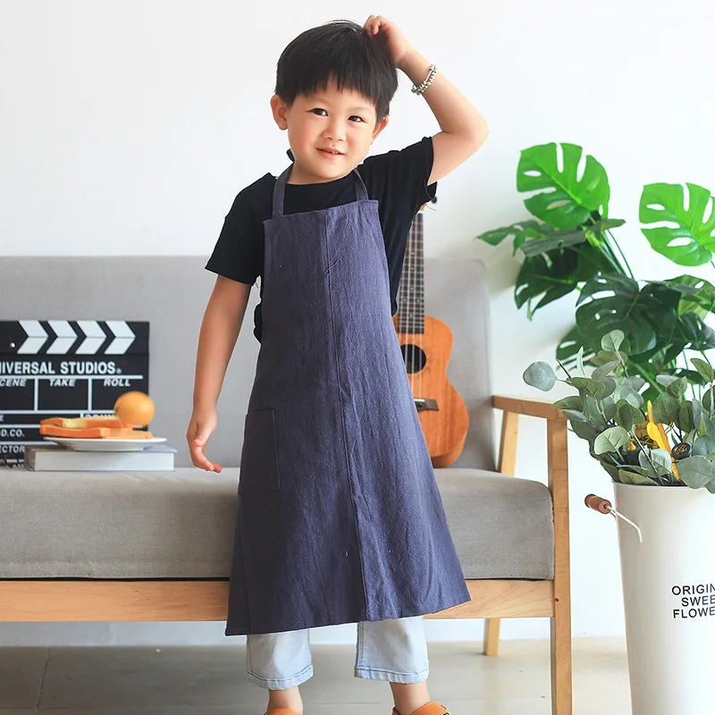 Minimalist Japanese Linen Apron Breathable Anti Fouling Apron for Boys and Girls Home Kitchen Baking and Painting Apron