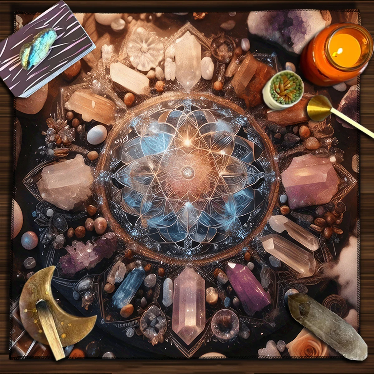 50/75/110/137cm Tarot mat Crystal Sacred Flower Of Life Tarot Tablecloth Mystical Geometric Pattern Tarot Mat Witchcraft